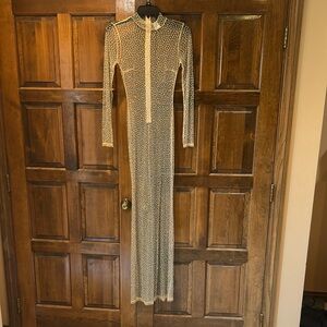 HOT MIAMI STYLES HMS Sheer Embellished Maxi Dress Cover Up In Nude Size Small